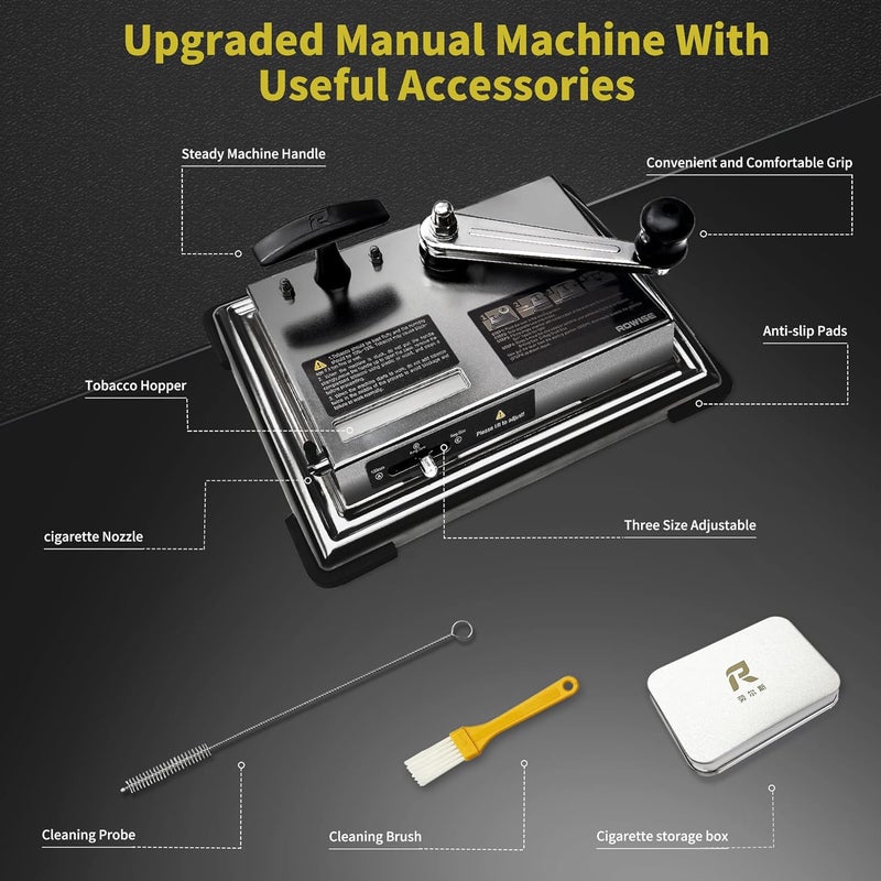 ROWISE New Version Cigarette Rolling Machine, Portable Manual Cigarette Injector Fits Rolling Tube of Diameter 0.31"/8mm, Cigarette Roller Machine for Size of Tube: 100mm, King & Regular Size, Silver - Image 2